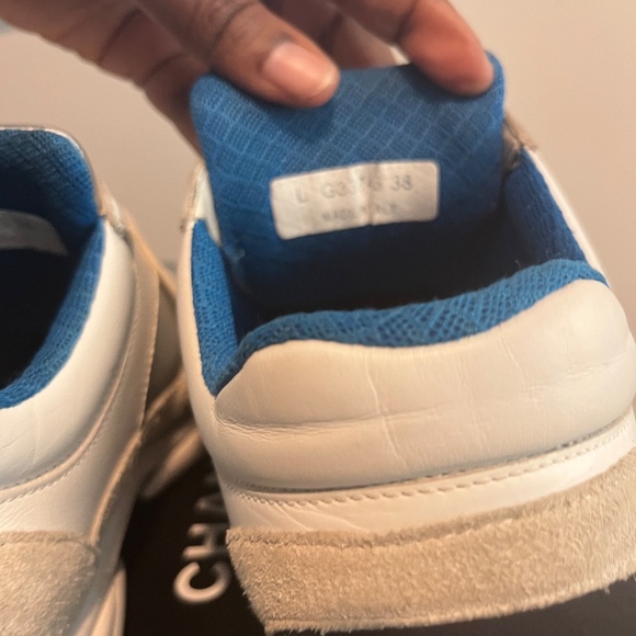 CHANEL White and Blue Sneakers with Cushioned Soles - Picture 5 of 12